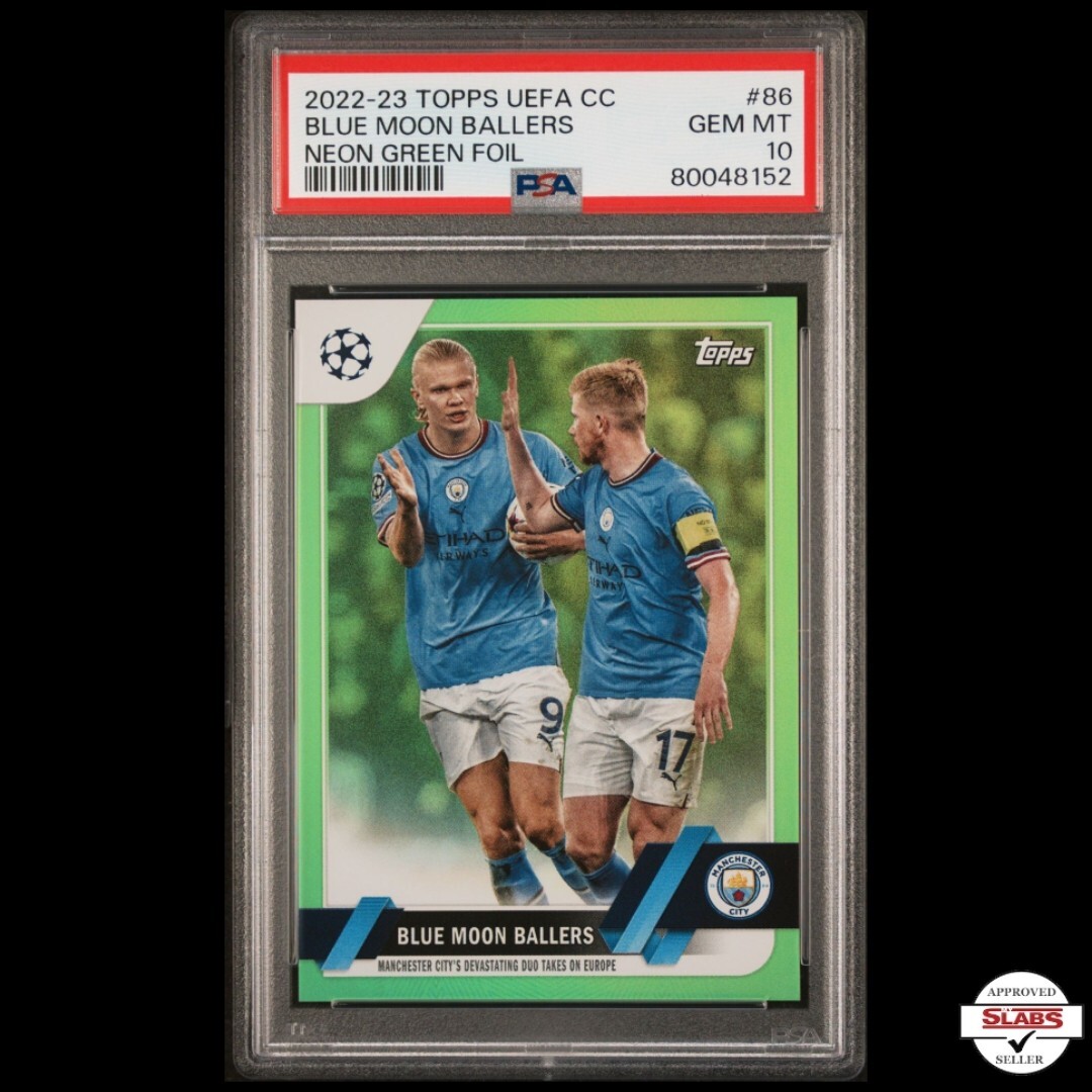 PSA 10 2022-23 Topps UEFA CC #86 Blue Moon Ballers /199 Neon Green Foil
