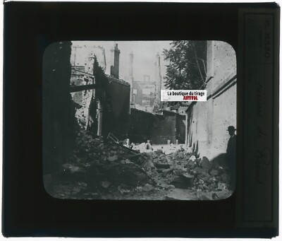 Reims, Bombenkrieg, Foto Glasplatte, schwarz-weiß, positiv 8,5x10 cm