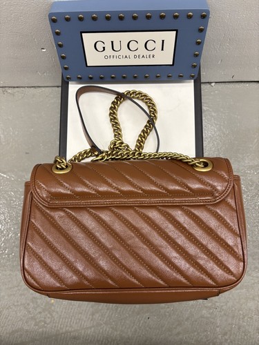 Authentic GUCCI WMNS Caramel Brown Calf Leather Marmont GG Shoulder/Crossbody - Picture 6 of 14