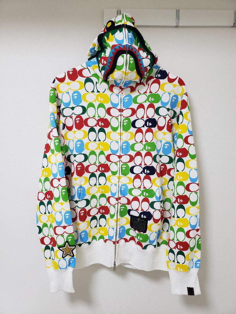 bape coach shark full zip hoodie xl シャーク