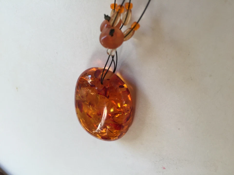 Colar pingente âmbar aparência original vintage e pulseira de prata delicadamente graciosa - Imagem 2 de 4