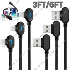 90 Degree USB Data Cable 3/6FT For iPhone 7 8 XR 11 12 13 Charger Charging Cord
