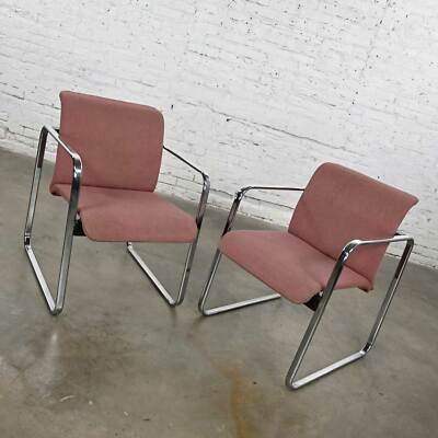 MCM Mauve Hopsacking & Chrome Tubular Chairs by Peter Protzman for Herman Miller