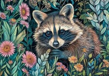 Cherry Pazzi Raccoon in Flowers 1000 piece jigsaw puzzle