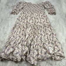 Saks Fifth Avenue Women's L Paisley-Print Tiered Midi Dress Square Neck