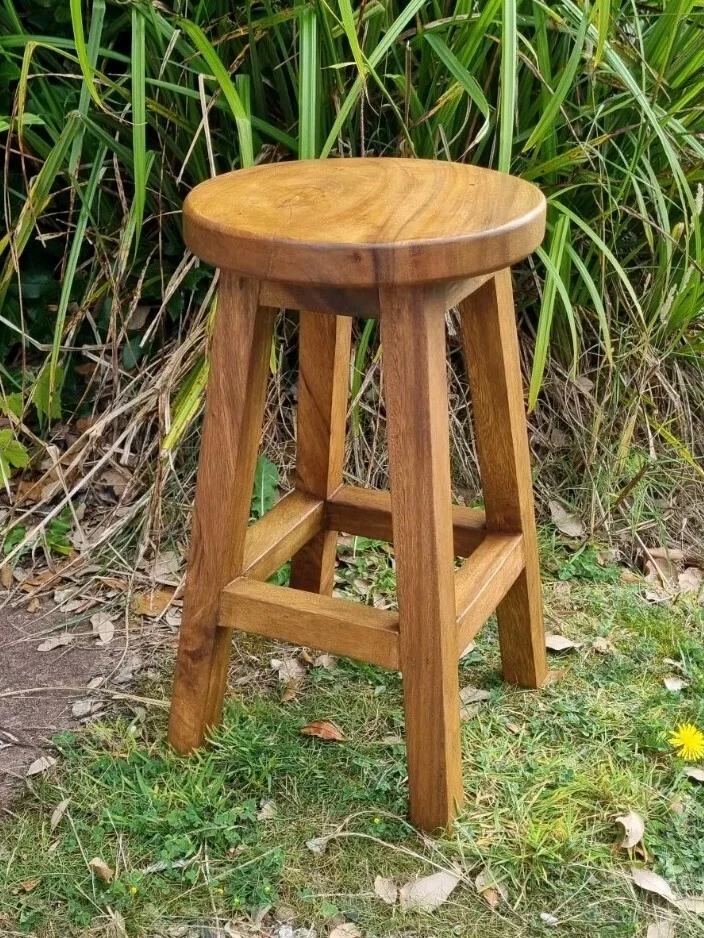 Solid Wood Stool/Lamp Table/Plant Stand/Rustic/Hand Carved/Waxed 50hx27x27cm - Image 2 of 4