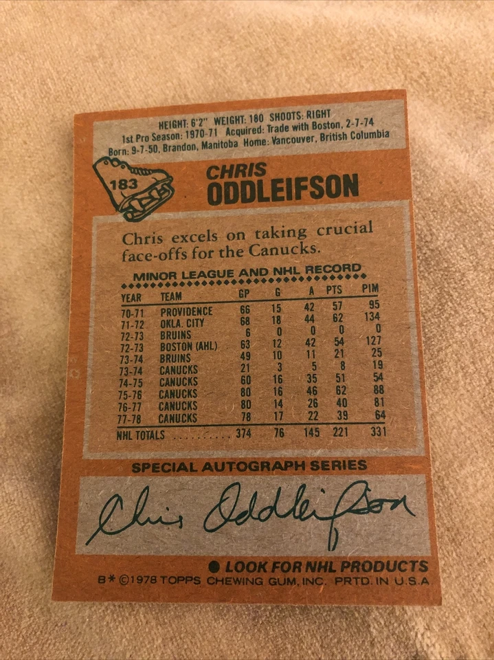 1978 Topps #183 Chris Oddleifson - Image 2 of 2