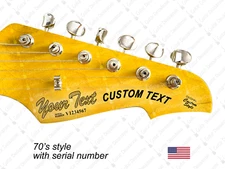 Custom 70's Style Guitar Headstock Waterslide Decal for Electric Guitars