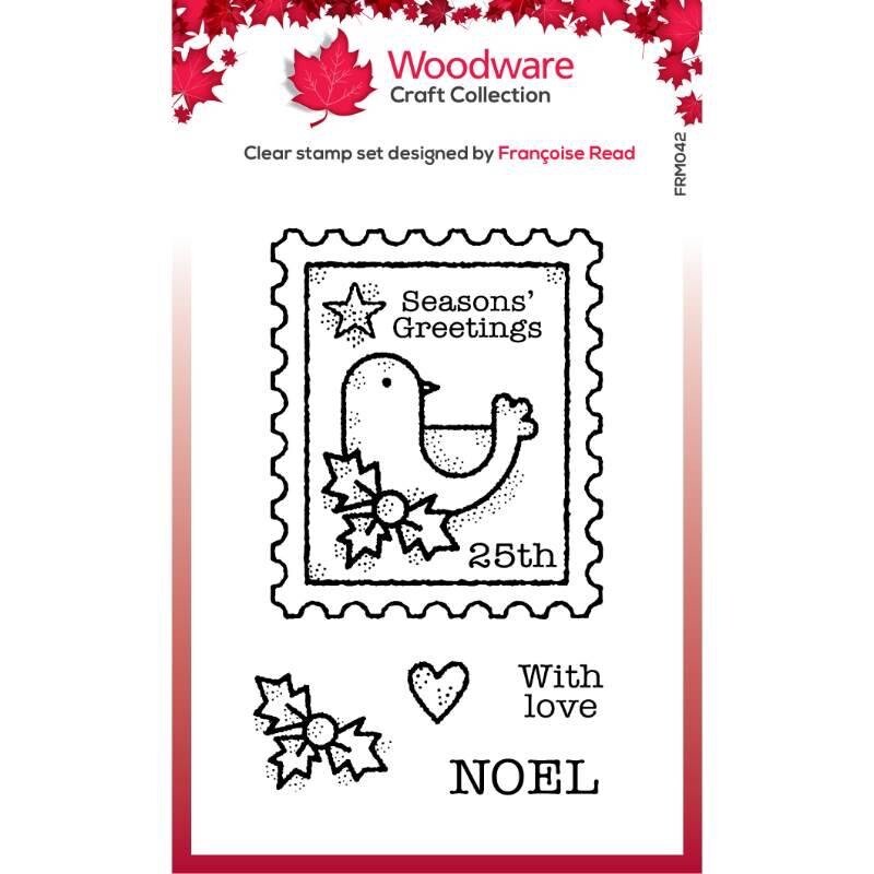 Woodware Bird Post Holly Postage Noel 5 Pc Clear Stamp Set Christmas Card Making