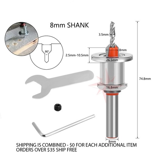5 PIECE 8mm Adjustable Counterbore Countersink Drills Bits- DEPTH STOP Drill Bit - Picture 5 of 13