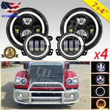 For Freightliner Coronado 7inch Round LED Headlights + 4inch LED Fog Light Combo