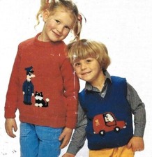 Vintage kids postman pat sweater knitting pattern double knit chest 20 - 28"