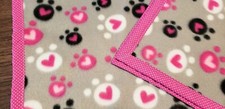 Handcrafted Paws Hearts 30x36in Gray Baby/Toddler/Puppy Blanket Pink Trim-Gift