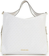 🌞MICHAEL KORS DEVON BRIGHT WHITE LOGO GOLD CHAIN LARGE SHOULDER TOTE BAG🌺NWT!