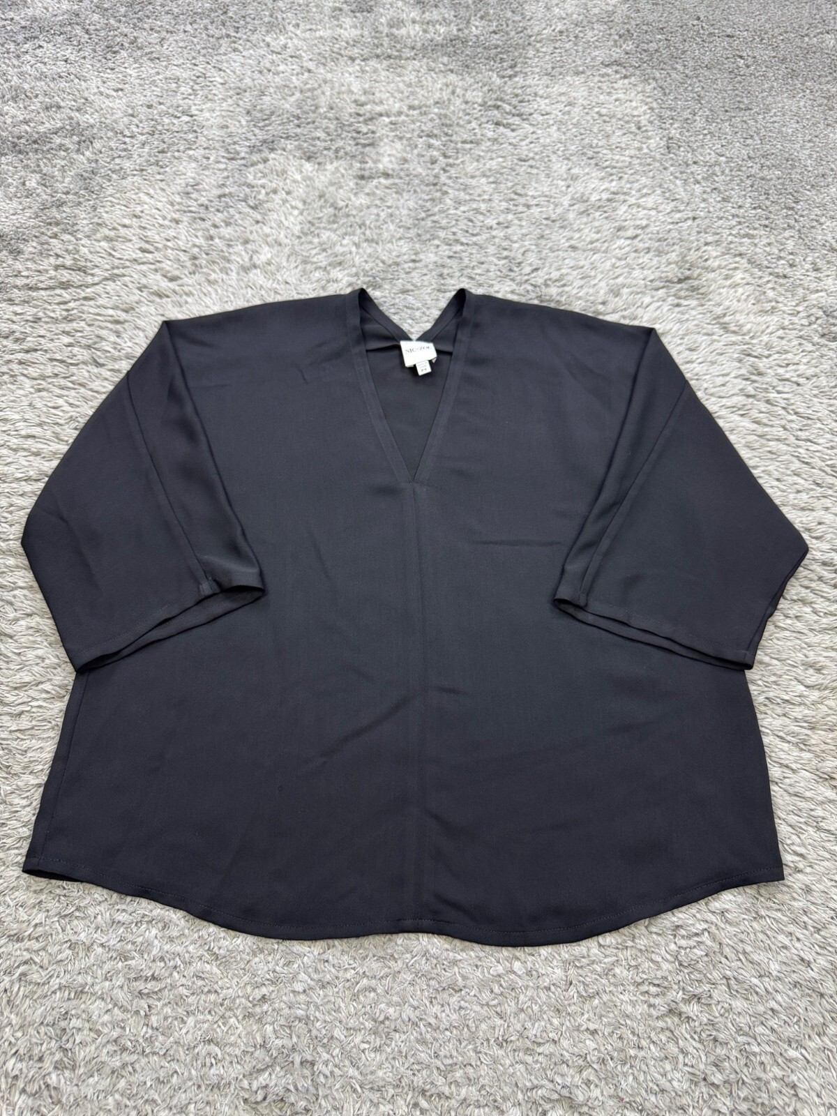 Nic+Zoe Top Women PS Small Black 3/4 Sleeve V Neck Popover Flowing Ease Blouse