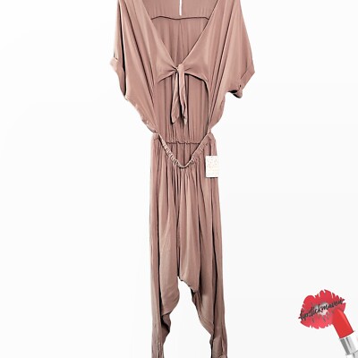 FREE PEOPLE Womens Jumpsuit Harem Crop Legs Mocha Open Tie Front Sz XS NWT $148