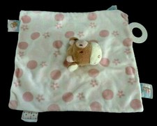 P12. DOUDOU PLAT NOUKIE'S VACHE LOLA ROND ROSE BEIGE FLEUR MAUVE ANNEAU DENT TBE
