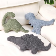 3 Pcs Dinosaur Pillow for Kids Sherpa Cute Color Dino Decorative Pillow Nurse...