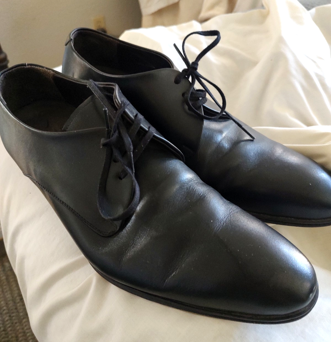 MAISON FORTE MENS BLACK LEATHER LACE UP OXFORD SHOES, SIZE  display picture 3
