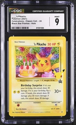 CGC 9 Birthday Pikachu 24 Celebrations Classic Collection Holo Pokemon Card