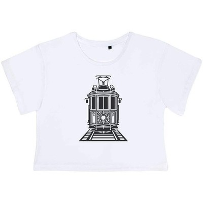 'Electric Tram' Women's Cotton Crop Tops (CO049903)