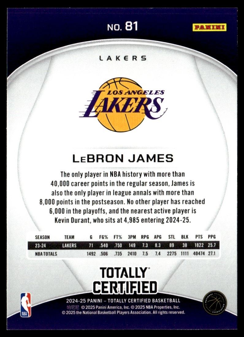 2024-25 Panini NBA Totally Certified Mirror LeBron James Los