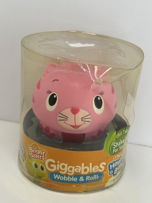 Bright Starts Giggables Pink Cat Rattle Toy Wobble Roll Ball Baby Girl Infant