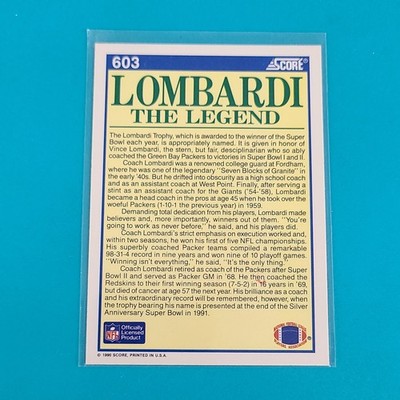 1990 Score #603 Lombardi the Legend FOOTBALL Card 9A | eBay