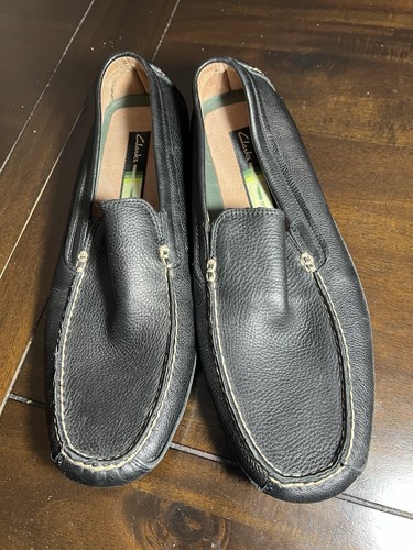 Clarks Unstructured Men's Size 11 .5 Black Leather Loafer Slip on Shoes - 第 3/10 張圖片