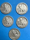 1943 Walking Liberty half dollar Lot of 5. 1-Poss.error? 1-S, 2-D, 2-P