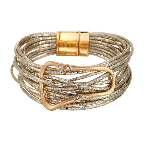 Vintage Multilayer Bracelet - Gold/Silver PU Cuff with Strass for Women, Elegant