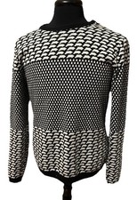 The Rail Mens Small Black White Geometric Wide Striped Sweater Eclectic Artsy
