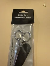 Gingher 4” Embroidery Scissors with Leather Sheath NOS New Sealed