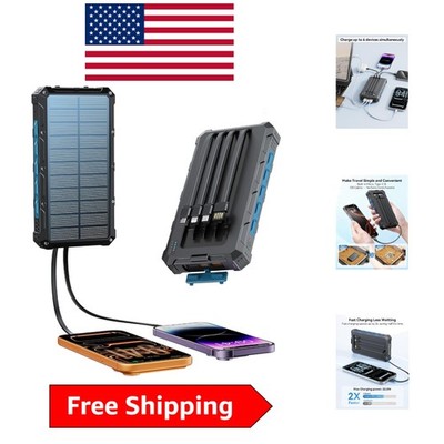 Portable Solar Charger with 4 Built-In Cables and Emergency LED Flashlight
