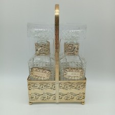 Vintage Metal & Glass 2 Bottle Tantalus With Matching Glasses