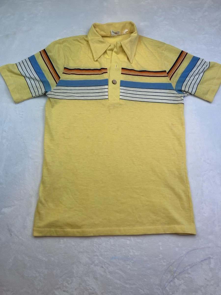 Yellow Short Sleeve Button-Front Vintage Casual Shirts for Men for