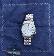 Seiko 5 SNK355 Automatic Watch – Silver Dial – Upgraded Uncle Seiko Bracelet