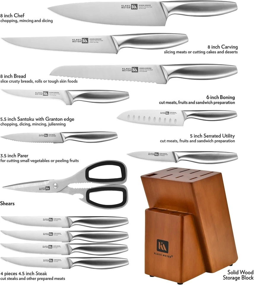 Klaus Meyer 13-Piece Rust Proof and Dishwasher Safe Kitchen Knife Set With Block - Image 3 of 4