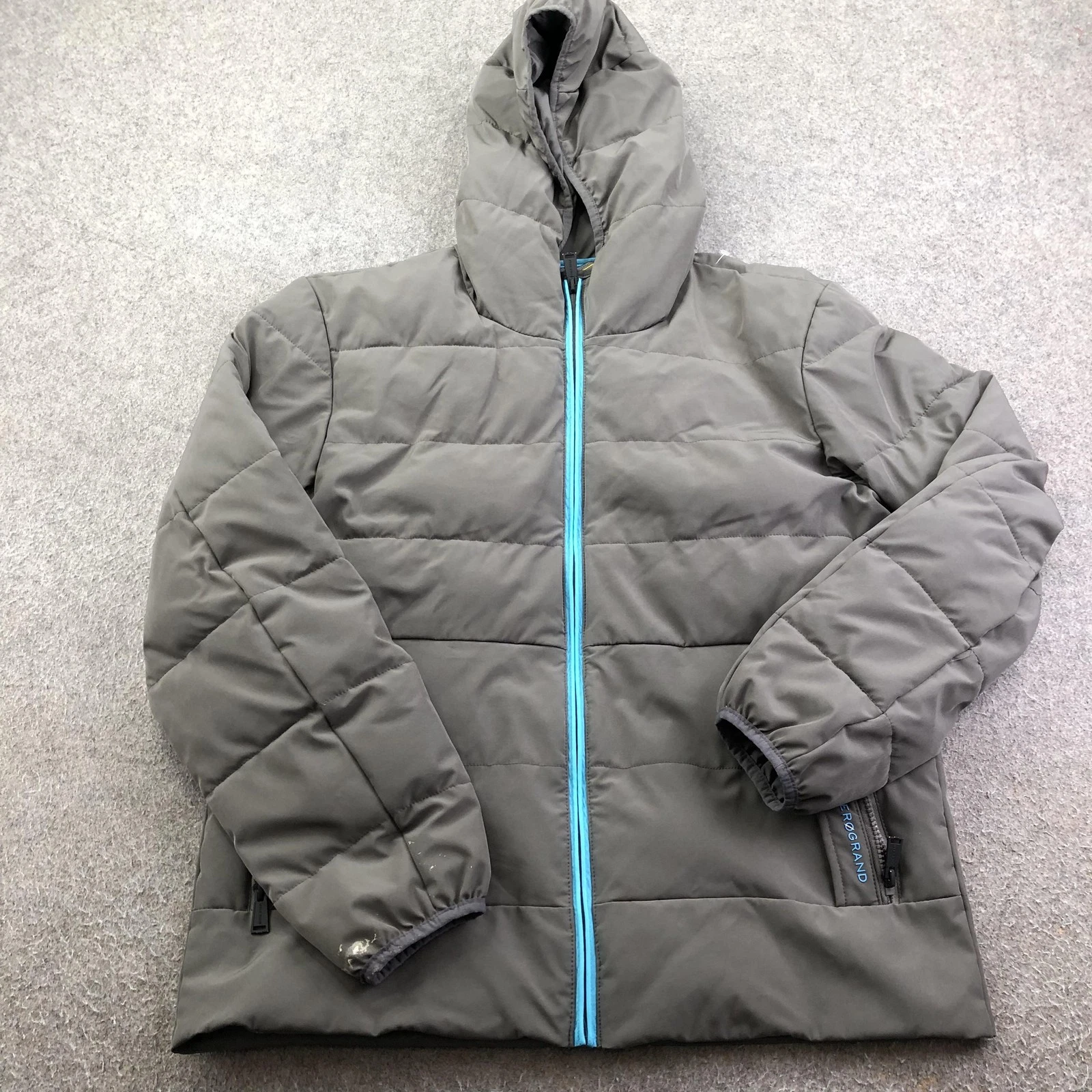 Cole Haan Jacket Mens Medium Gray ZEROGRAND Puffer Hooded Insulated Zip Pockets