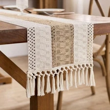 Boho Table Runner for Home Decor with Tassels, Farmhouse Table Runner Macrame 