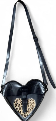 Dr. Martens Heart-Shaped Animal Print Shoulder Bag Black Tan Buckle Accent