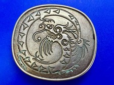 Mystical Chinese Dragon Mythology Qing Dynasty Silver Color Round Belt Buckle