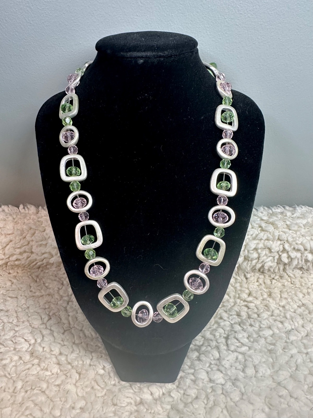 Handmade Geometric Statement Necklace Silver Tone… - image 1