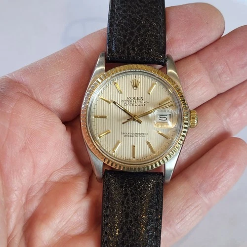 G29 BEAUTIFUL ROLEX 16013 18k GOLD SS MEN'S DATEJUST Cal 3035 TAPESTRY DIAL!