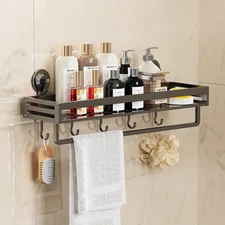 Shower Caddy Bathroom Organizer Suction Cup 11.8 Inch Shelf With Hooks drilling