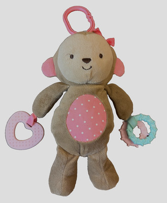 Carters Child of Mine Plush Monkey Pink Toy Rattle Crinkle Plush Stroller Clip