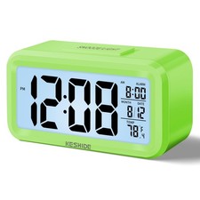 Night Light Digital Alarm Clock Battery Operated with Indoor Temperature, Des...