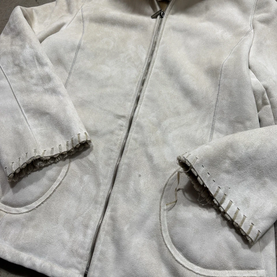 Chaqueta de cuero sintético Siena Studio para mujer mediana capucha de piel de zorro cremallera completa vintage años 90 Foto 3 de 4