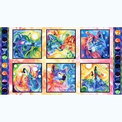 Animal Wolf Wolves Scenes Fabric 24''X44'' Panel Spirit Of Wolf Cotton by Studio E