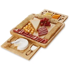 Bamboo Cheese Board and Knife Gift Set, Charcuterie Tray Wood Cutting Board